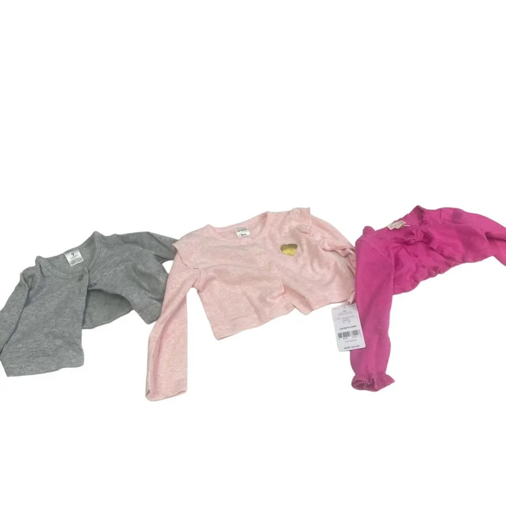 Lot of 3 Adorable Carters Place Baby Girls 9 Mos Button Down Cardigan Sweaters